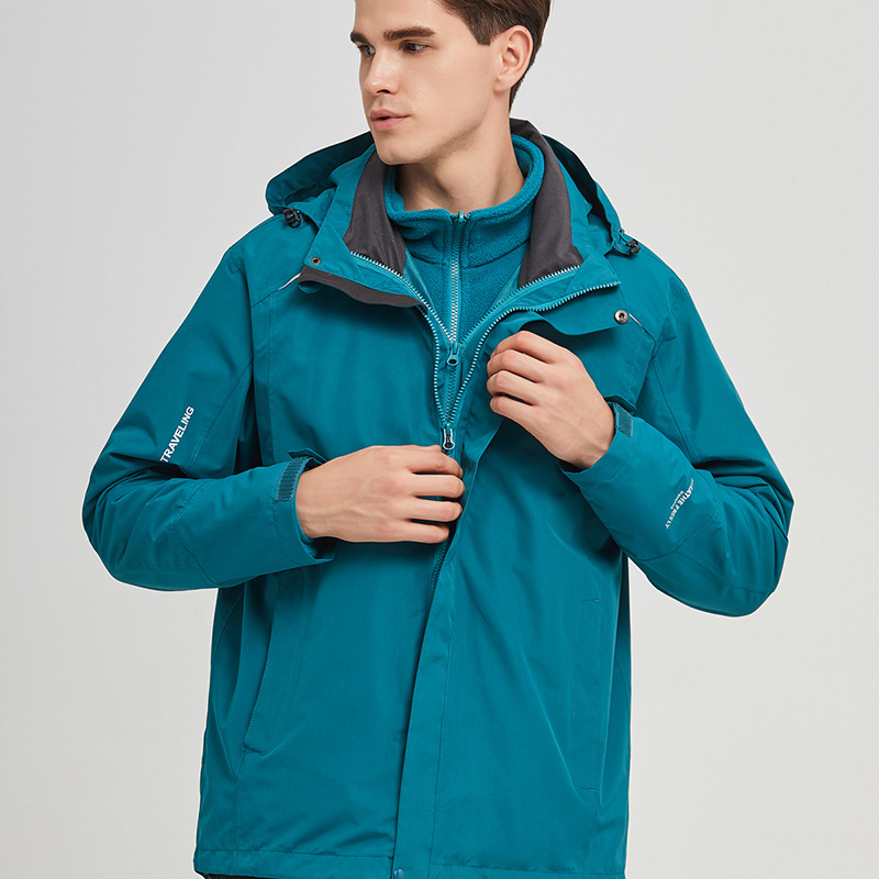 Chaqueta de pareja de doble pieza forro polar sombrero chaqueta a prueba de viento a prueba de lluvia deportes al aire libre moda casual ventas directas de fábrica