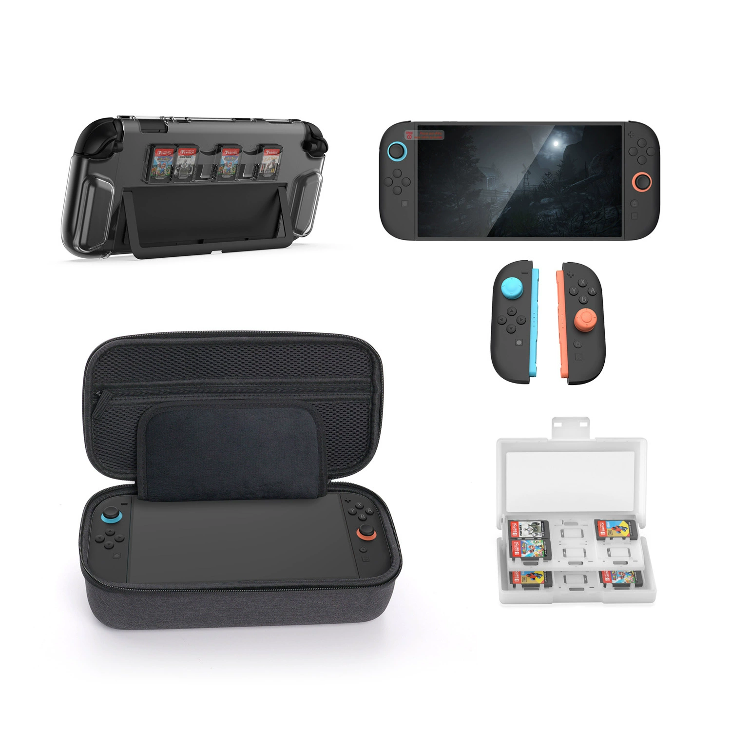 Чехол для Switch2 с корзиной для хранения + кристаллическая оболочка + закалённое стекло + коробка для карт + крышка рычага 10-в-1 набор TNS-5112