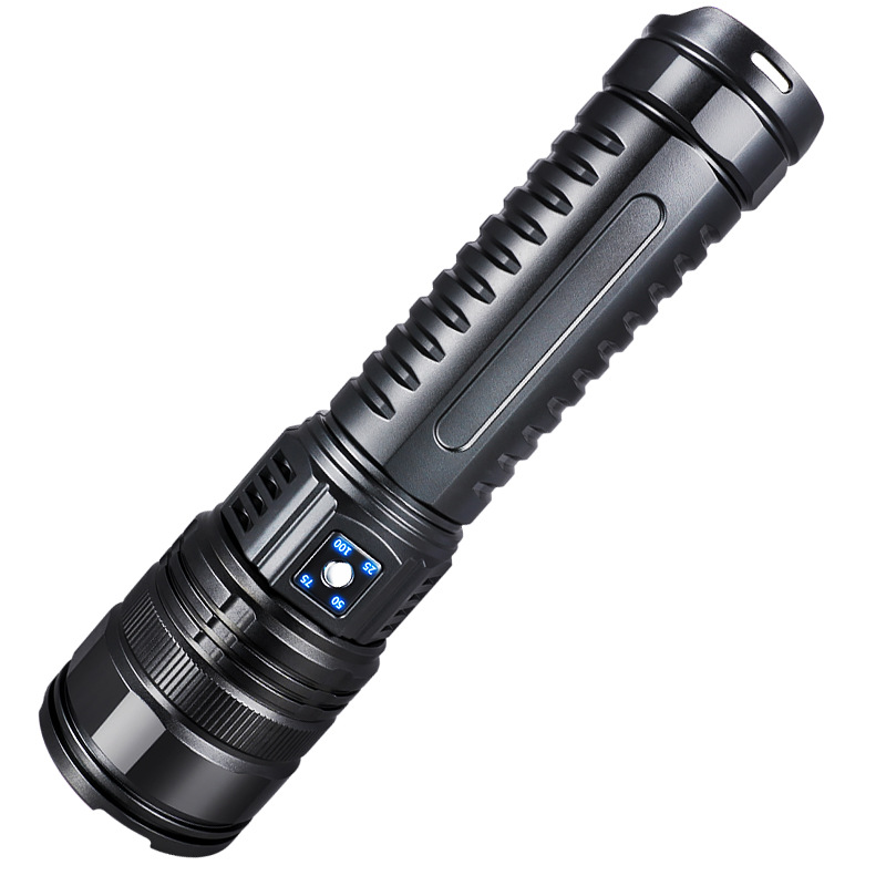 Transfronterizo al aire libre linterna de luz fuerte aleación de aluminio láser blanco zoom tiro largo USB recargable lámpara de iluminación multifuncional