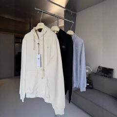 现货alo立体标抽绳连帽卫衣女纯色休闲宽松运动健身百搭外套上衣