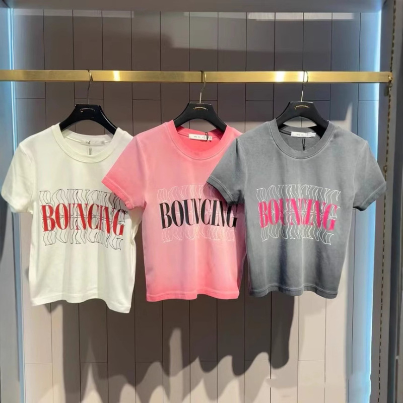 Japanese m Brand 2025 Summer New American Style Retro Distressed Short-Sleeve T-Shirt for Women 028Isz90-0871