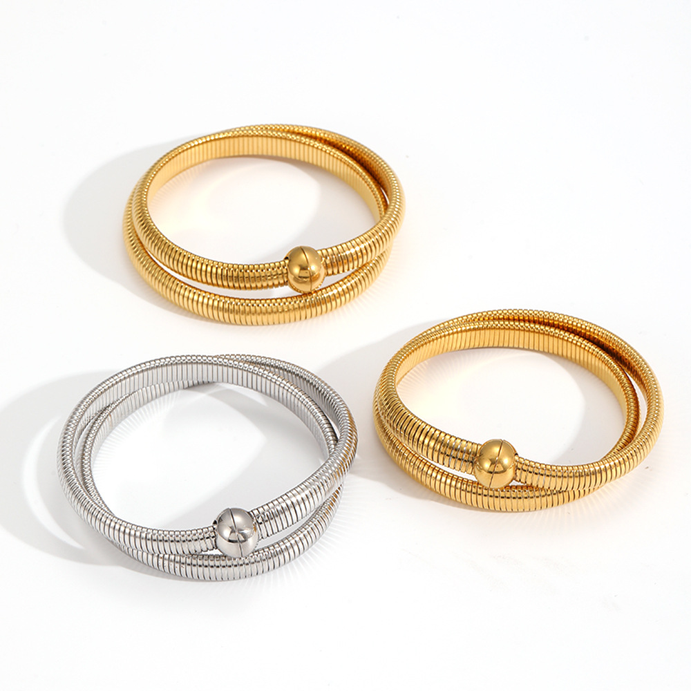 Pulsera elástica de acero inoxidable de estilo americano europeo y americano, personalidad de las señoras, hebilla de succión magnética de doble anillo, pulsera de acero de titanio, pulsera