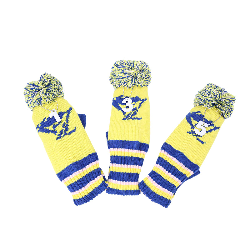 Transfronterizo AliExpress golf suministros club cubierta de rayas horizontales de punto sombrero conjunto personalizado conjunto de lana cabeza de la varilla cubierta protectora