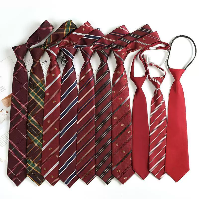 Красный галстук для женщин JK, ленивый галстук без завязок в японском стиле для мужчин, DK, полосатый галстук, связанный вручную, модный аксессуар для рубашки