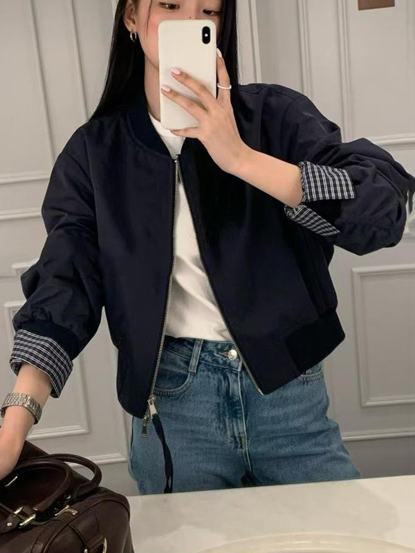 棒球服外套2025秋冬洋气时尚百搭拼接设计短外套女夹克上衣A7027|undefined