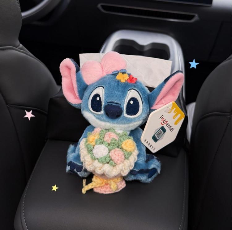 Stitch Car Tissue Box, Car Armrest Box Tissue Holder, Seat-mounted Car Tissue Bag, Cute