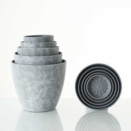 塑料花盆水泥灰色拍白效果底部多孔出水配托环保绿植桌面盆栽花盆