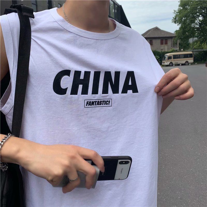 Chaleco chaleco personalidad de los hombres de moda hip hop camiseta sin mangas suelta marca de moda ins deportes de verano manga corta ropa exterior
