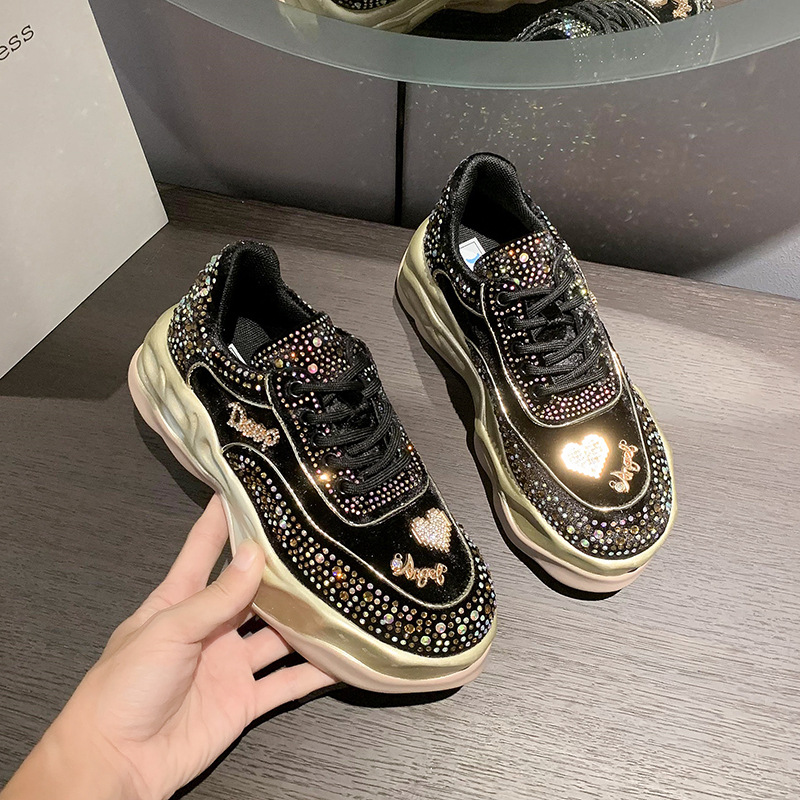 Strass papa chaussures vêtements d'extérieur pour femmes automne et hiver nouvelle mode à semelles épaisses chaussures de sport décontractées en daim chaussures simples à la mode_voghion.com