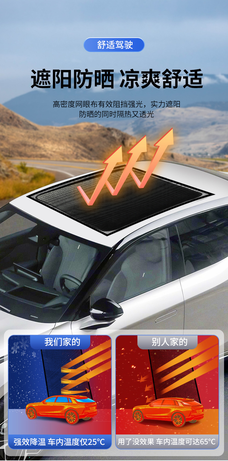 Car Sunroof Mosquito Net, Magnetic Suction Sunroof Mosquito Screen, Suv Panoramic Sunroof Screen, Sun Protection Sunshade Curtain