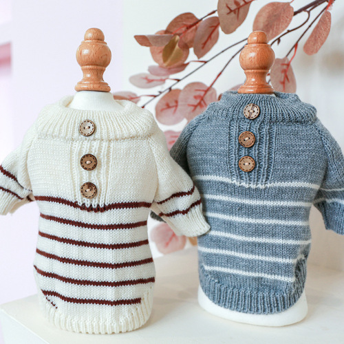 Autumn and winter new pet clothes for dogs and cats, warm and cold two-legged clothes, little gentleman sweater, French striped sweater
