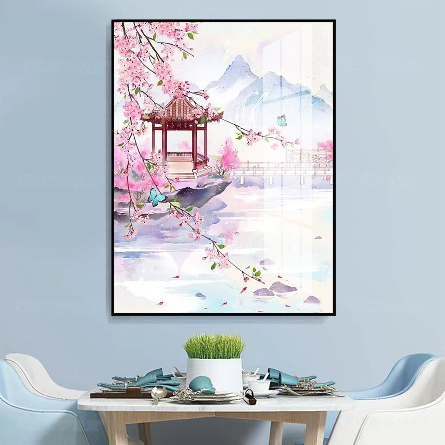 Productos genuinos mona lisa real punto de cruz jiangnan primavera hermoso estilo antiguo nuevo chino melocotón paisaje hilo bordado