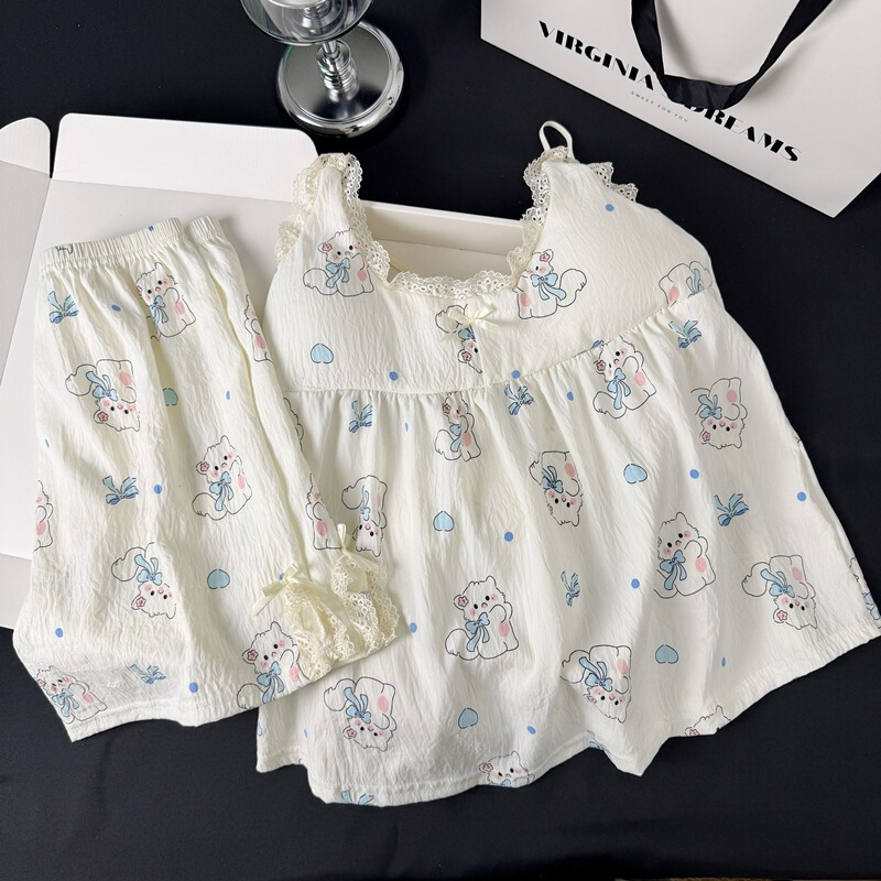 【Da Jiejie Cross-Border Selection】Women's Cloud Cotton Pajamas with Chest Pads, Wearable Cartoon Strap Shorts Homewear 【Da Jiejie Cross-Border Selection】Women's Cloud Cotton Pajamas with Chest Pads, Wearable Cartoon Strap Shorts Homewear