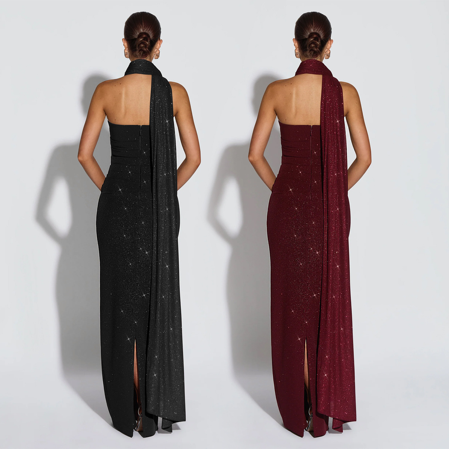 C7635 Aliexpress transfronterizo amazon ropa de moda europea y americana de mujer sexy con un pecho brillante vestido de cadera abierta