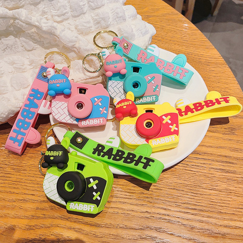 Internet celebrity luminous projector light camera keychain rabbit camera atmosphere light keychain student school bag pendant