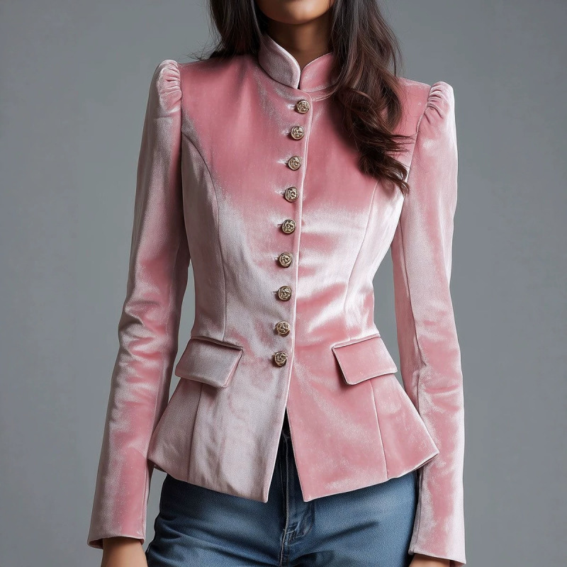 European and American Foreign Trade Independent Site Amazon Cross-Border Women's Elegant Casual Velvet High-Neck Jacket