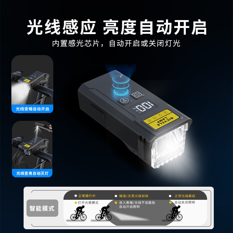 Nuevas luces de bicicleta transfronterizas Bluetooth inalámbrico control remoto altavoz inteligente de detección de luz USB carga equipo de ciclismo nocturno