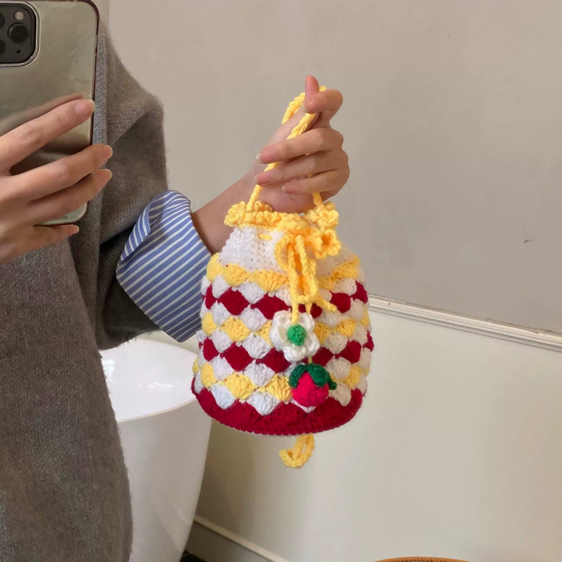 批发编织糖果毛线包包女时尚外出百搭单肩包万圣节新款钩针斜挎包