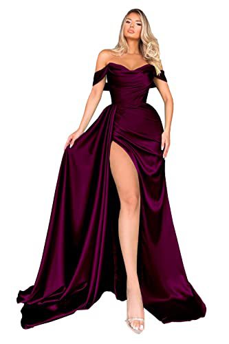 跨境外贸电商热销新品晚礼服派对主持宴会高开叉性感一字肩显瘦礼|ms