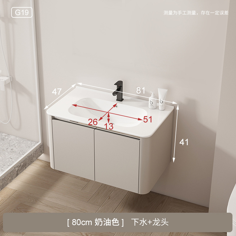 Instalación de aire de crema de aluminio espacio gabinete de espejo de baño combinación cerámica moderna lavabo lavabo gabinete de baño fabricante