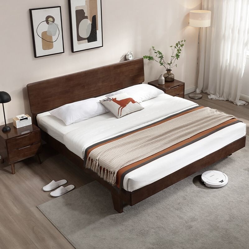 Nordic solid wood bed, modern minimalist double bed 1.2m for small apartments 1.8m master bedroom natural wood veneer bed Nordic solid wood bed, modern minimalist double bed 1.2m for small apartments 1.8m master bedroom natural wood veneer bed