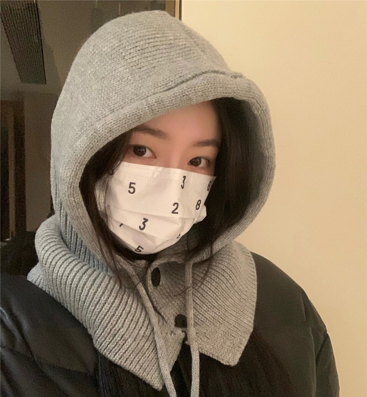 Corea del Sur pasamontañas sombrero de invierno de las mujeres sombrero cálido bufanda integrada pareja de protección auditiva de lana sombrero de punto