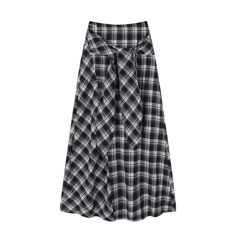 黒と白のチェック柄のスリムなレトロスカートハーフスカート夏のロングスカート女性のデザインファッションスカート|undefined
