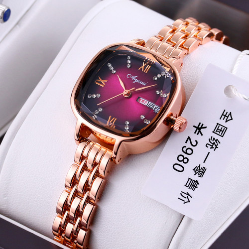 Swiss brand steel strap compact waterproof temperament rhinestone women's watch square fashion women's watch does not fade