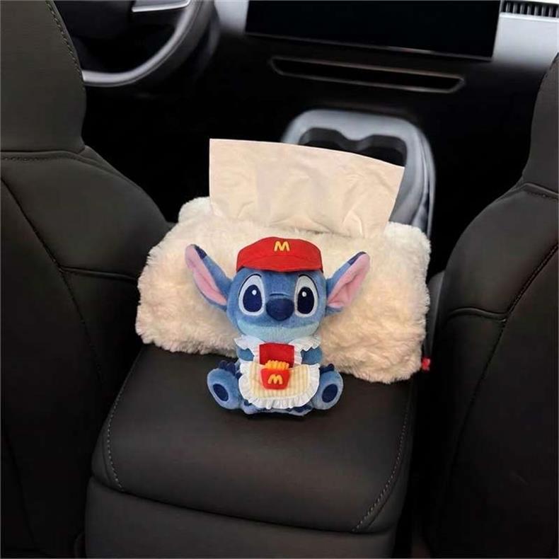 2026 New Car Tissue Box, Car Interior Armrest Tissue Holder, Seat-Mounted Car Tissue Bag, Cute Stitch Design