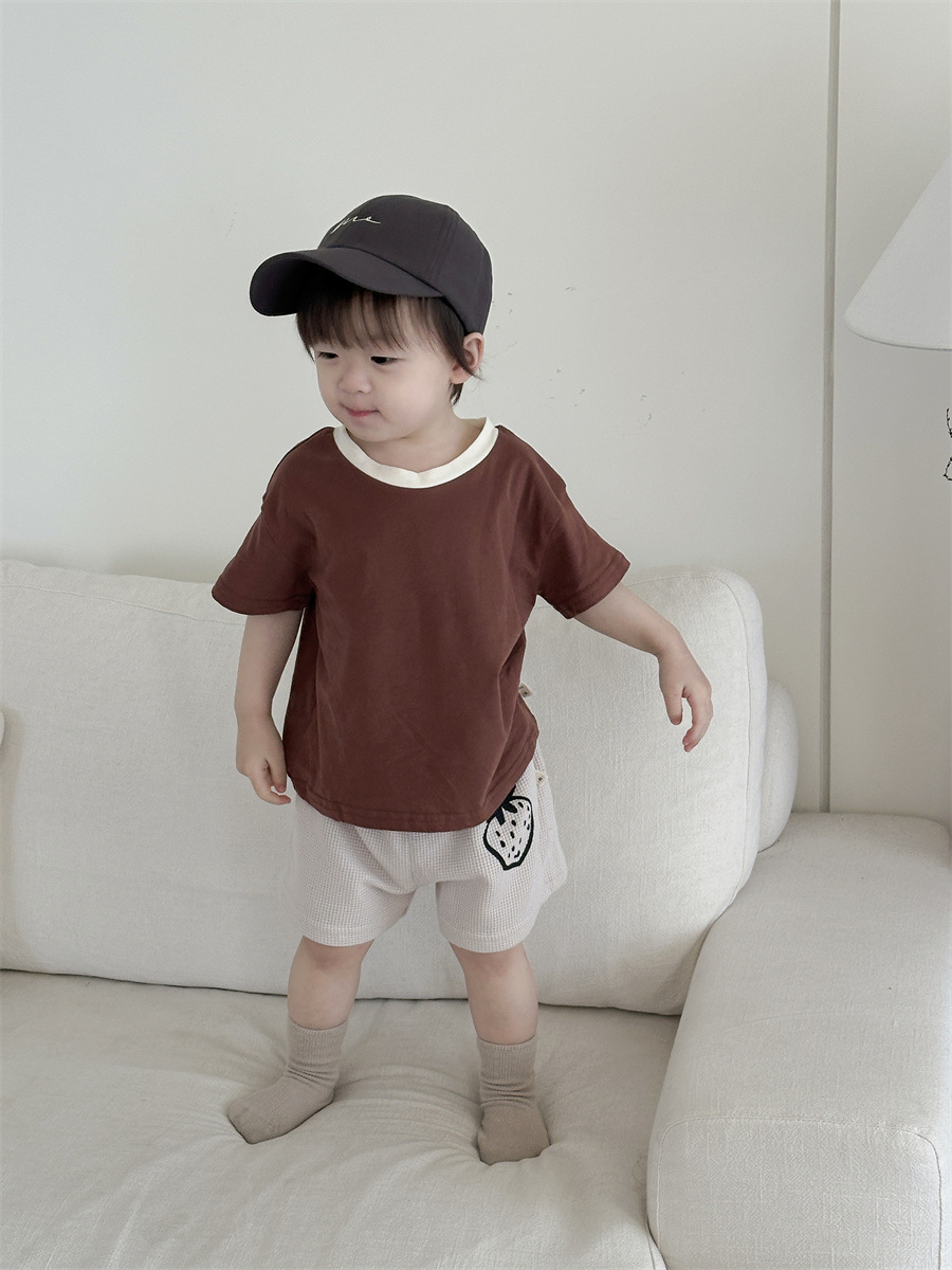 Conjunto de camiseta de manga corta y pantalones cortos de verano para niños, ropa infantil fina de estilo coreano, ropa de verano para bebés, ropa de verano para niños