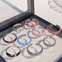 甜酷風彩色滴釉蛇紋圓形幾何戒指女疊戴時尚百搭氣質秋冬配飾指環