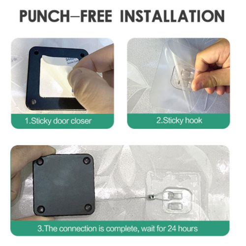 Sliding door automatic door closer hydraulic buffer household door closing spring iron door handy artifact pull rope without punching