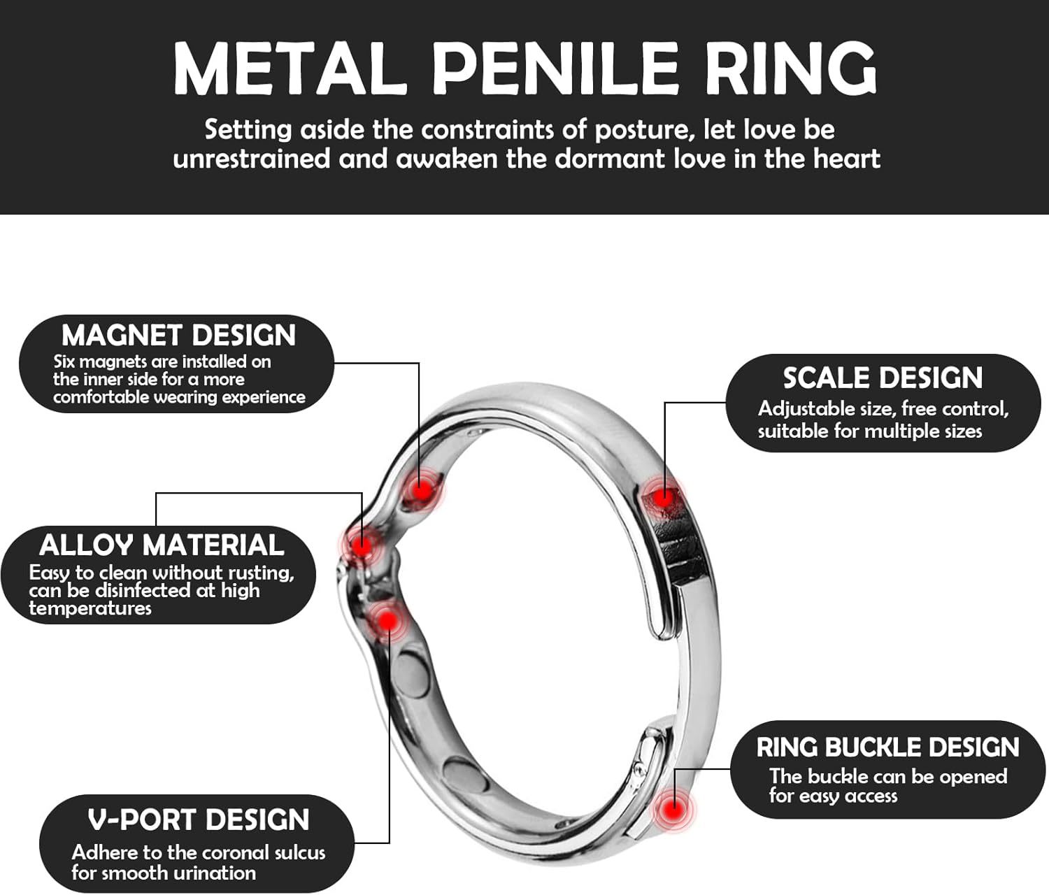 Metal Penis Weight Training Ring, Foreskin Restraint Lock Ring, Large Size — detail image 9