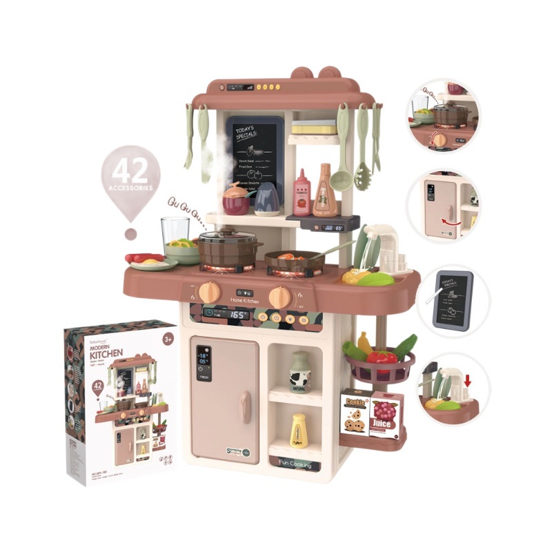 Los niños transfronterizos juegan a las casitas 63cm simulación de sonido y luz spray cocina agua vegetal mesa de vajilla simulación juguetes de cocina