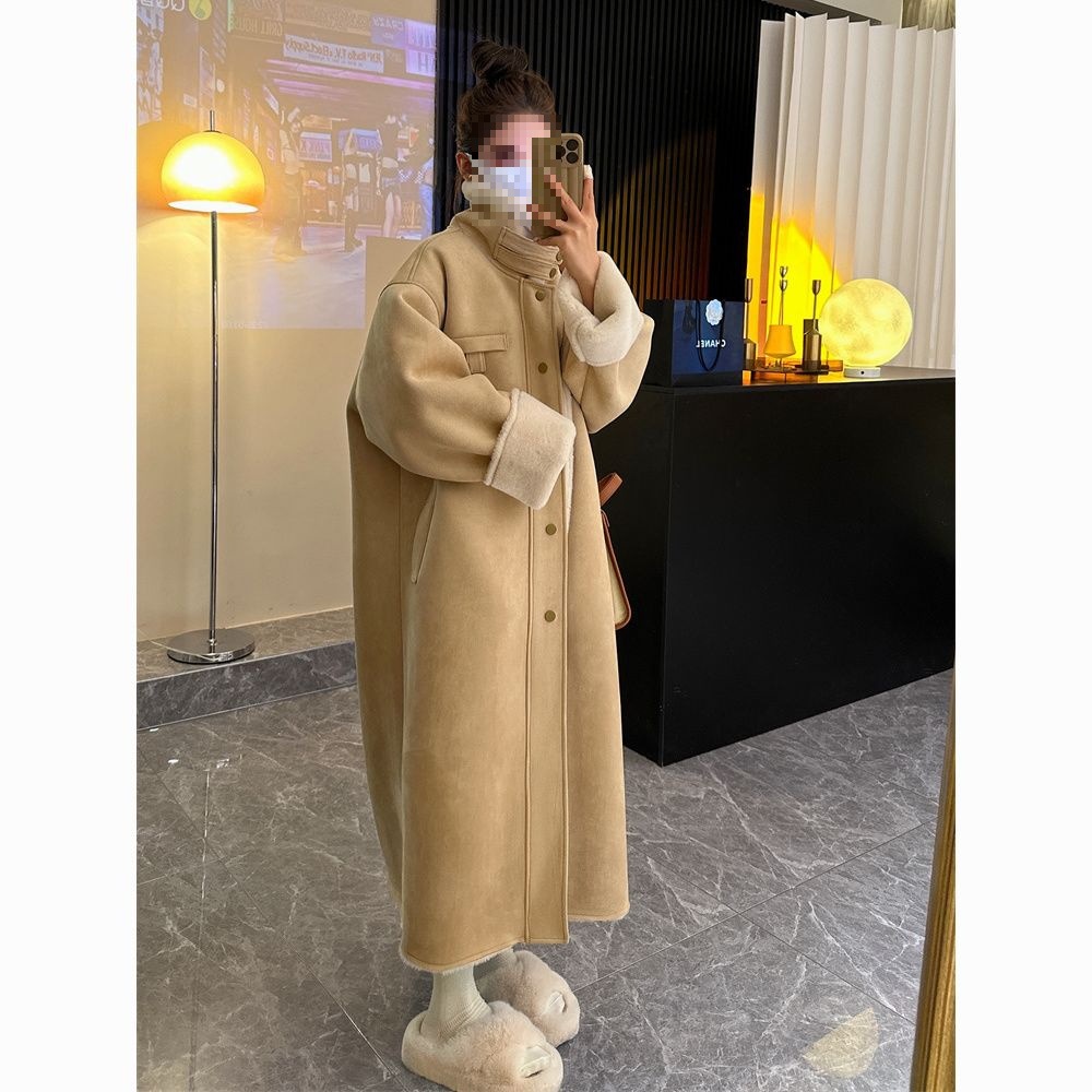 Winter Coat Loose Thick Long Biker Jacket Lamb Fur Integrated Coat Women's Trendy Coat