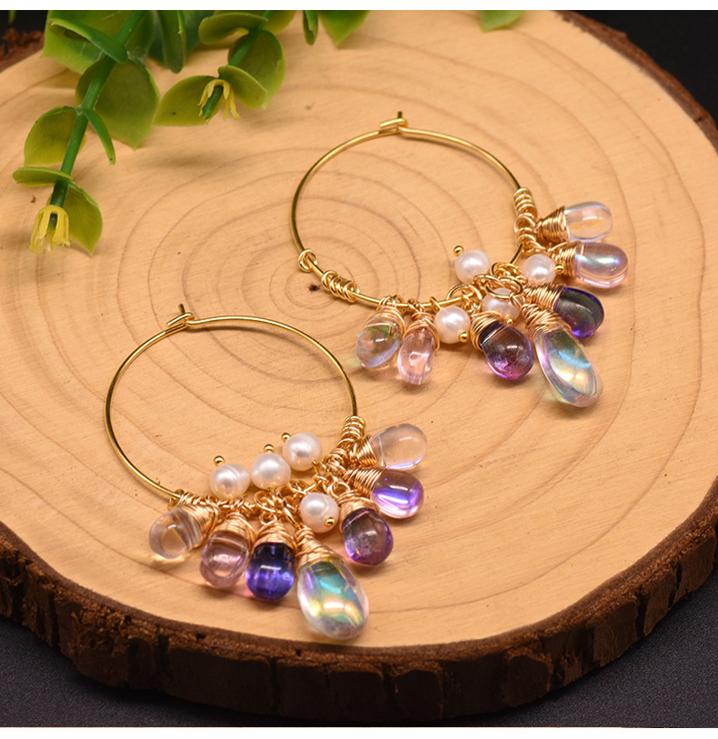 Earrings Classification 1 Pair Quantity 1 Pair 18K Gold Plated Freshwater Pearl Copper Artificial Crystal Freshwater Pearl Earrings Circle Earrings