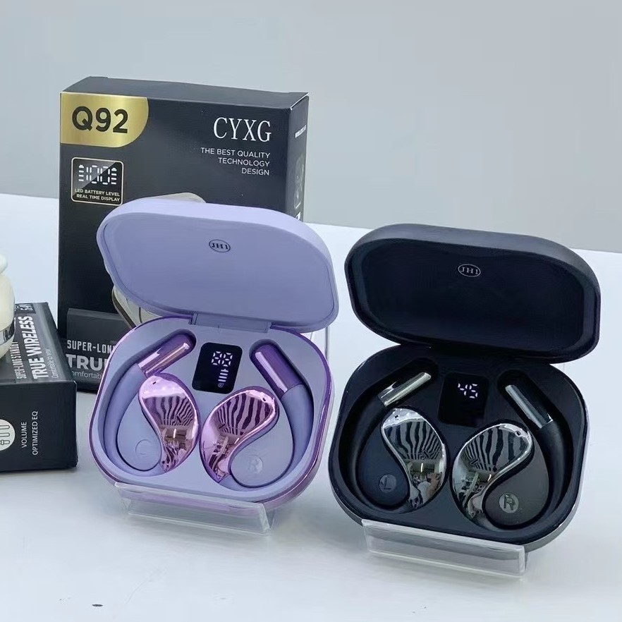 Q92 私模新款跨境蓝牙耳机OWS无线领夹式超长续航数显电量运动款