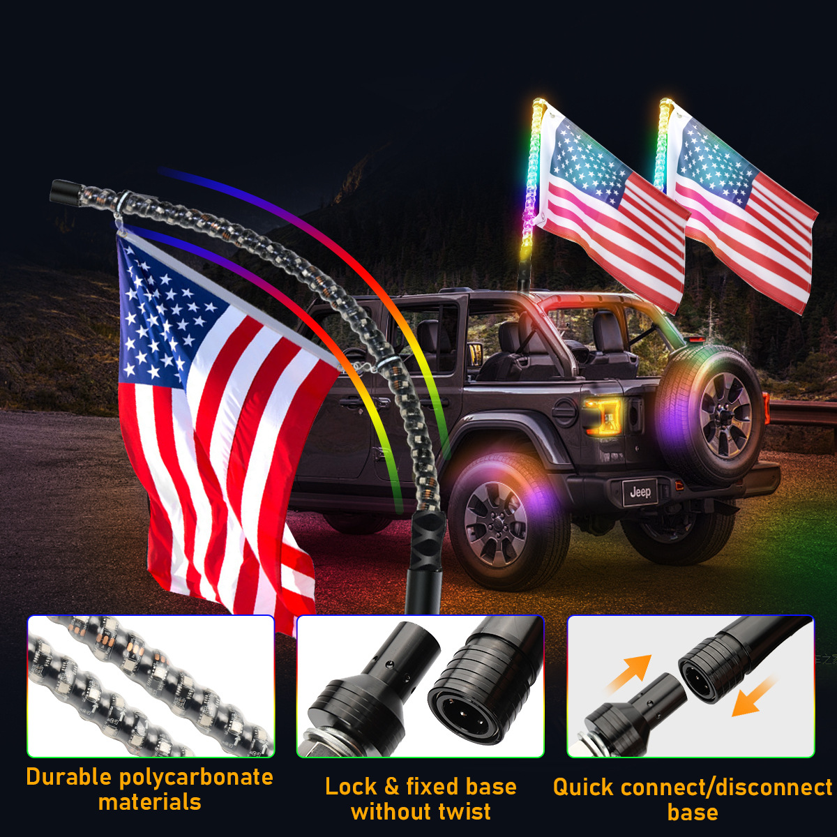Off-Road Vehicle Atv Led Flagpole Light Rear Trunk Warning Light Car Spiral Running Light Decorative Light Suv Antenna Light