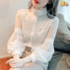 Wind court Embroidery Chiffon shirt Spring 2022 Ultra cents temperament Lace Mosaic bishop sleeve Amazon