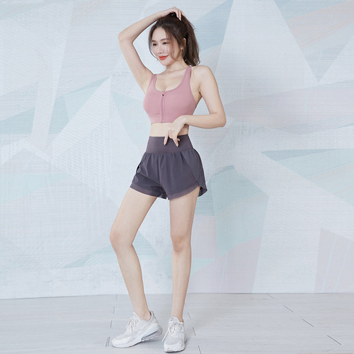 Women's Summer Running Shorts Breathable Thin Loose Fitting Slimming Three-quarter Pants False Two-piece Anti-slip Fitness Yoga