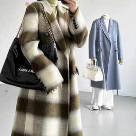 新款高端时尚韩版西装羊驼绒长毛毛长款双面羊绒大衣百搭经典