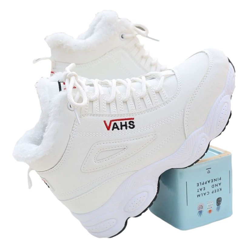 Обувь с хлопковой подкладкой, Женская высокая обувь, 2023, новые зимние кроссовки на флисовой подкладке, теплая Повседневная обувь на платформе, универсальная Студенческая обувь на плоской подошве