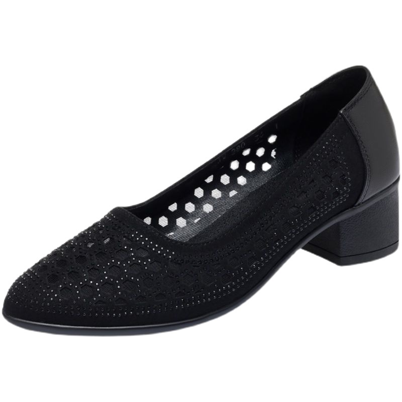 Zapatos de malla para mujer, estilo nuevo verano 2026, tacón medio grueso, transpirables, suela suave, cuero suave, antideslizantes, zapatos de mamá para pies anchos