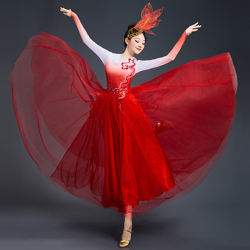 绽放开场舞大摆裙演出服女现代古典舞灯火的中国舞蹈服歌伴舞大气|undefined
