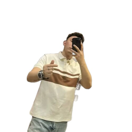 Summer New Men's Collar Striped POLO Loose Casual Color-blocked Short-sleeve T-shirt Simple Fashion Design Top