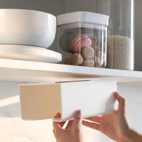 Wall-mounted tissue box, creative bathroom tissue holder, wall-free punch-free plastic toilet paper paper box, paper drawer