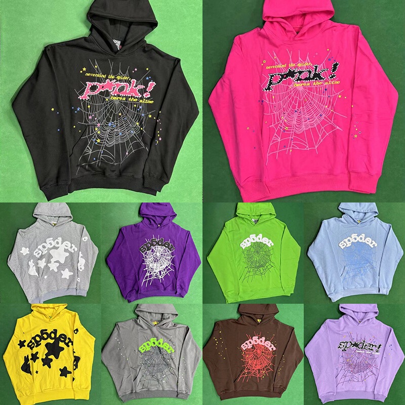 Sp5der hip-hop singer Young Thug555's same style foam letter couple's hoodie in pink Sp5der hip-hop singer Young Thug555's same style foam letter couple's hoodie in pink