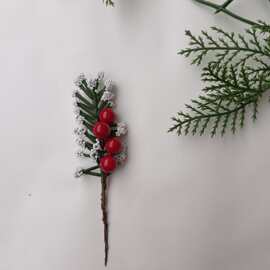 跨境圣诞松针插枝花枝10厘米装饰仿真植物红果子浆果配件