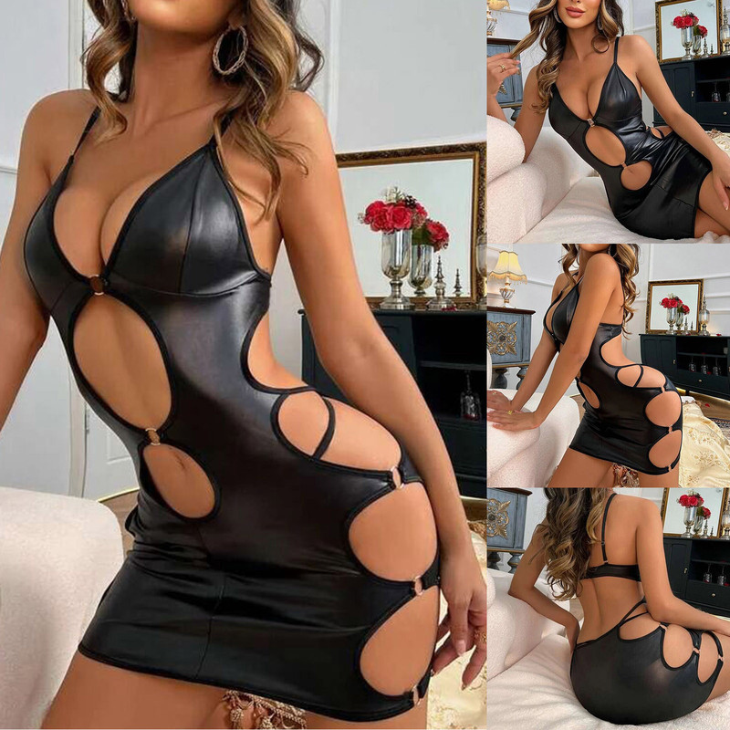 Foreign Trade Supply European and American New Sexy Underwear Sexy Women's Patent Leather Hollow Suspender Skirt Tight Skirt Sexy Suit Foreign Trade Supply European and American New Sexy Underwear Sexy Women's Patent Leather Hollow Suspender Skirt Tight Skirt Sexy Suit