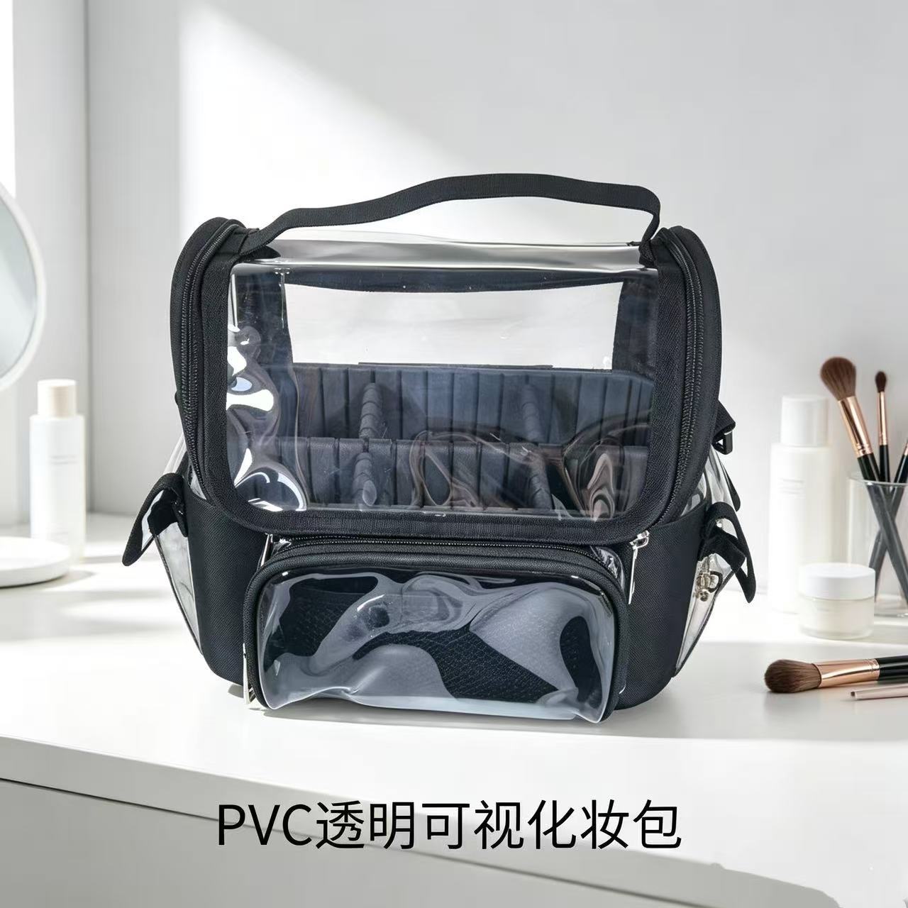 Partición bolsa de cosméticos transparente profesional de gran capacidad bolsa de lavado a prueba de agua caja de cosméticos multifuncional cuidado de la piel bolsa de almacenamiento de maquillaje